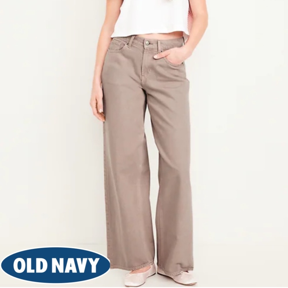 Old Navy Mid-Rise Baggy Wide-Leg Jeans 12 Tall Light Brown
